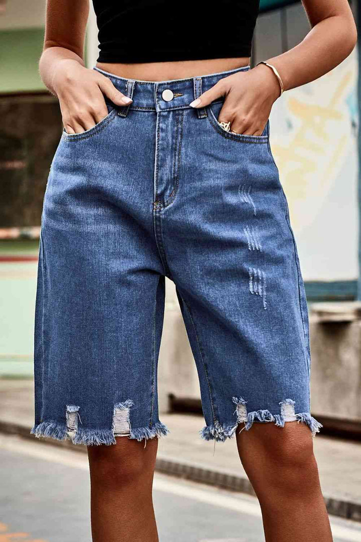 Stilla | Hem Høj Talje Denim Shorts Med Lommer