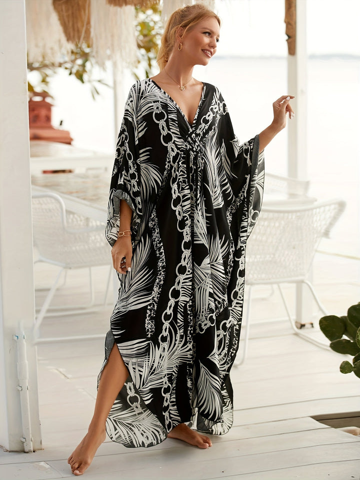 Stilla | Boho Maxi Kjole Sort Sommerstrandkjole Med V-Hals