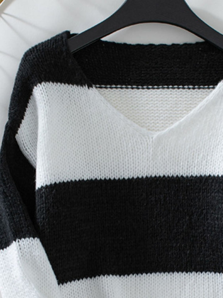 Stilla | V-udskæring Pullover Farveblok Med Lange Ærmer