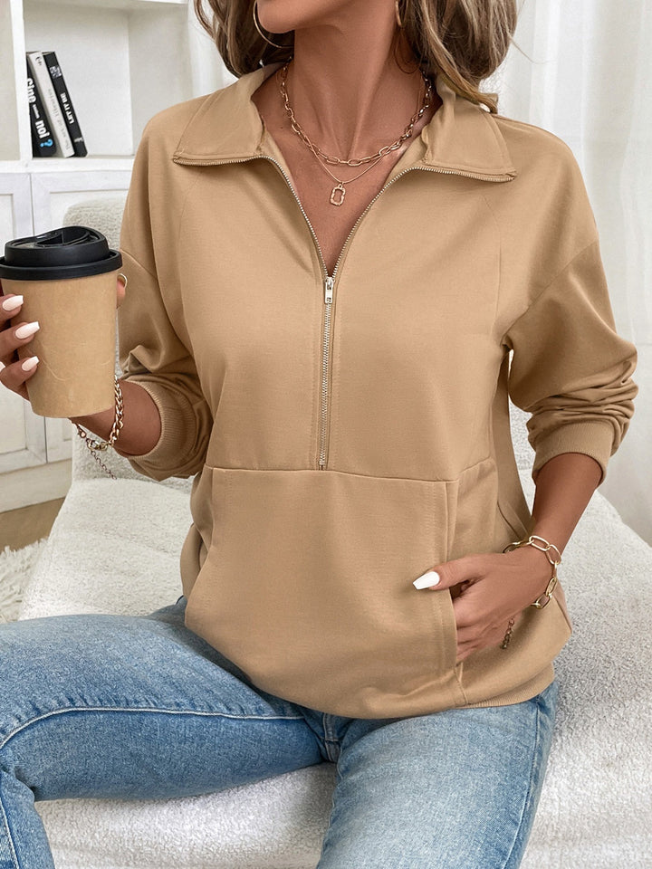Stilla | Sweatshirt med lange ærmer halvlynlås med kængurulomme