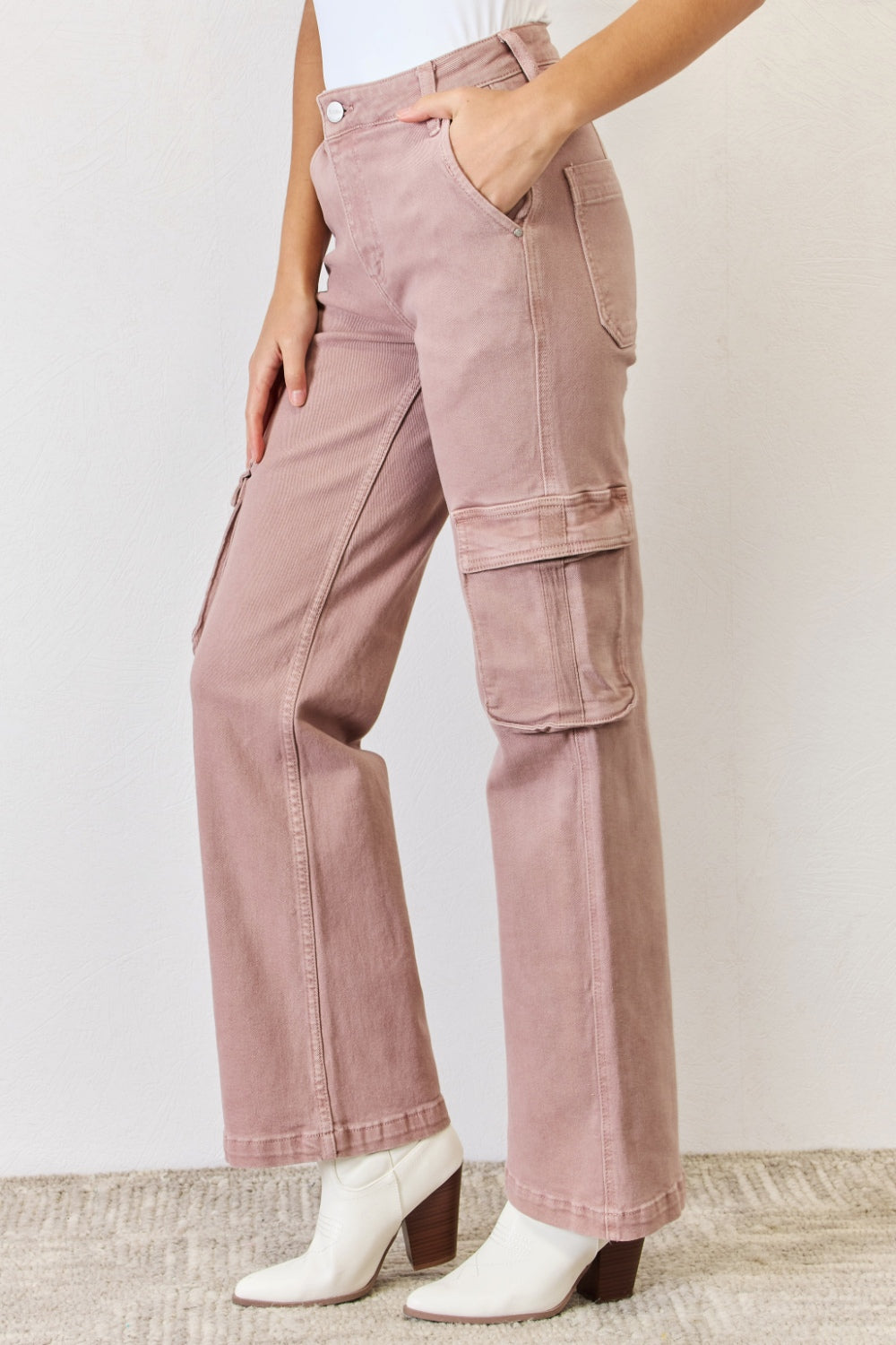 Stilla | Full Size Høj Talje Cargo Bred Ben Jeans