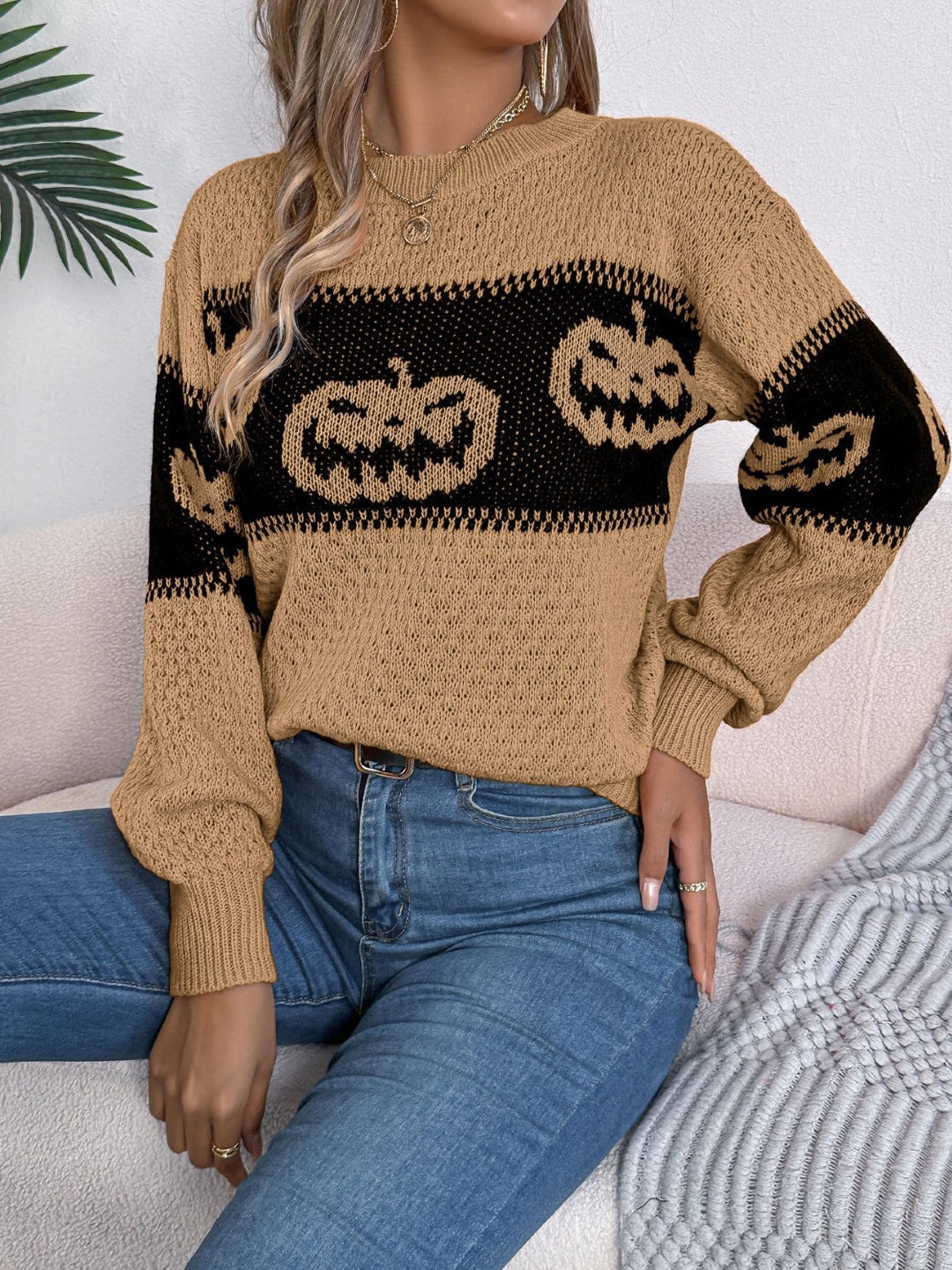 Stilla | Rundhalset Pullover Med Lange Ærmer Græskar