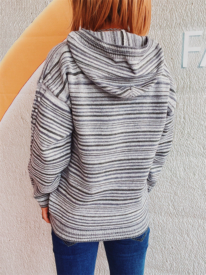 Stilla | Stribet Hættepullover Med Lange Ærmer