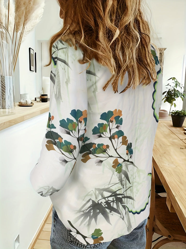 Stilla | Afslappet Linned Skjorte Med Blomsterprint Beige Farve Til Kvinder