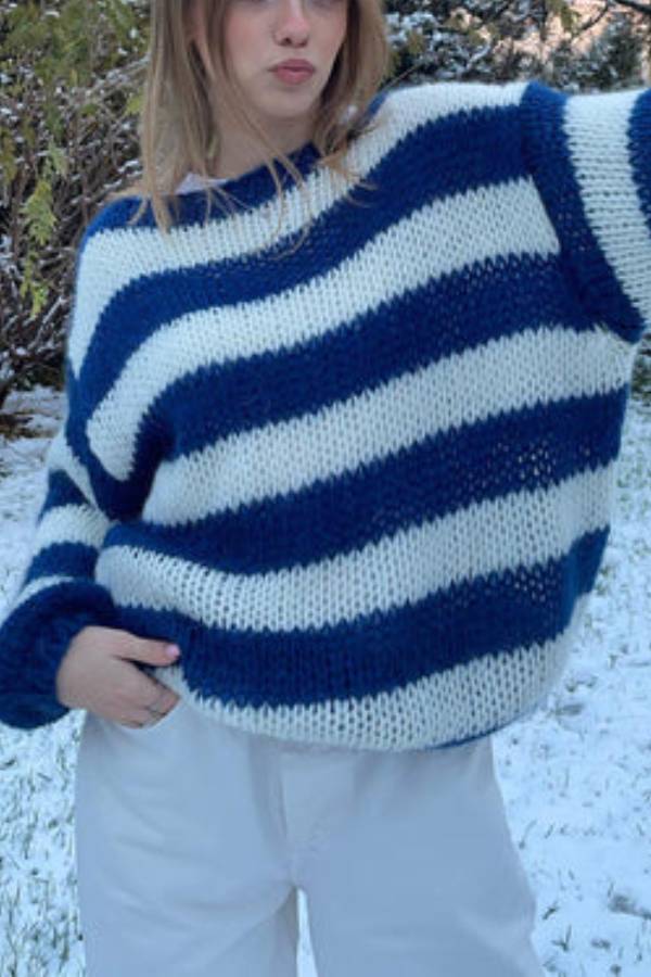 Stilla | Pullover i stribet bomulds candy i marineblå