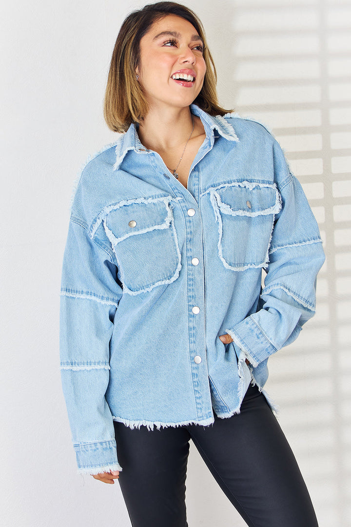 Stilla | Raw Hem Droppet Skulder Denim Top
