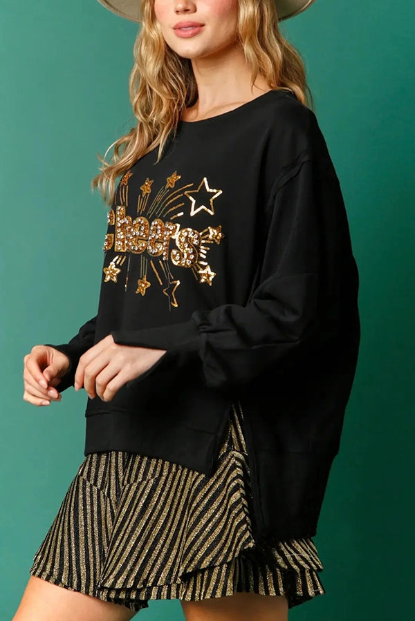 Stilla | Jule-pailletter-afslappet rundhals langærmet sweatshirt