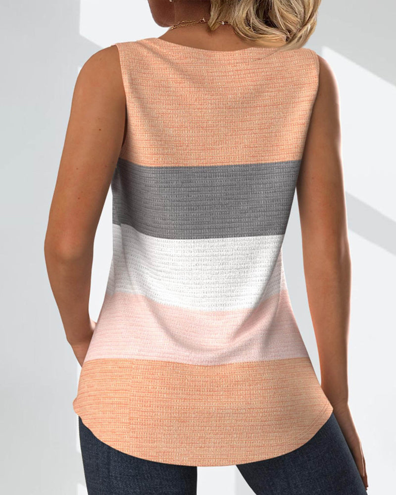 Stilla | Stribet tanktop med knapper og plisseringer