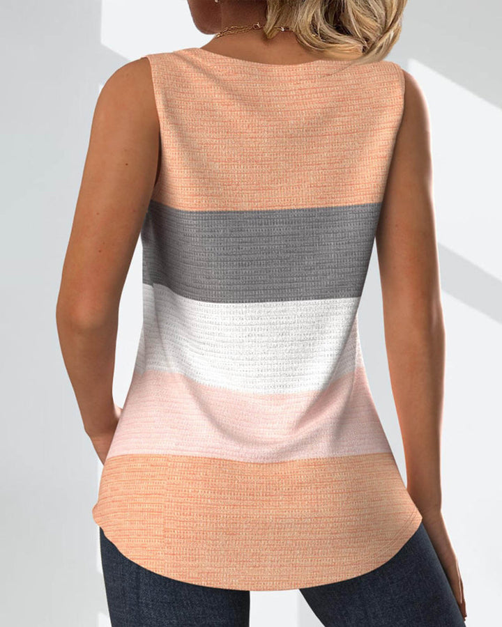 Stilla | Stribet tanktop med knapper og plisseringer