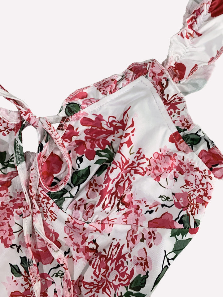 Stilla | Blomstret Kjole Med Ærmer, Bindes Foran Bodycon Uden Ryg