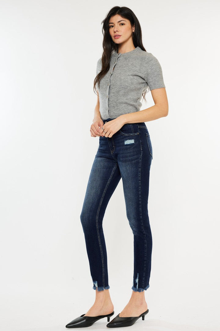 Stilla | Full Size Cat's Whiskers Raw Hem High Waist Jeans