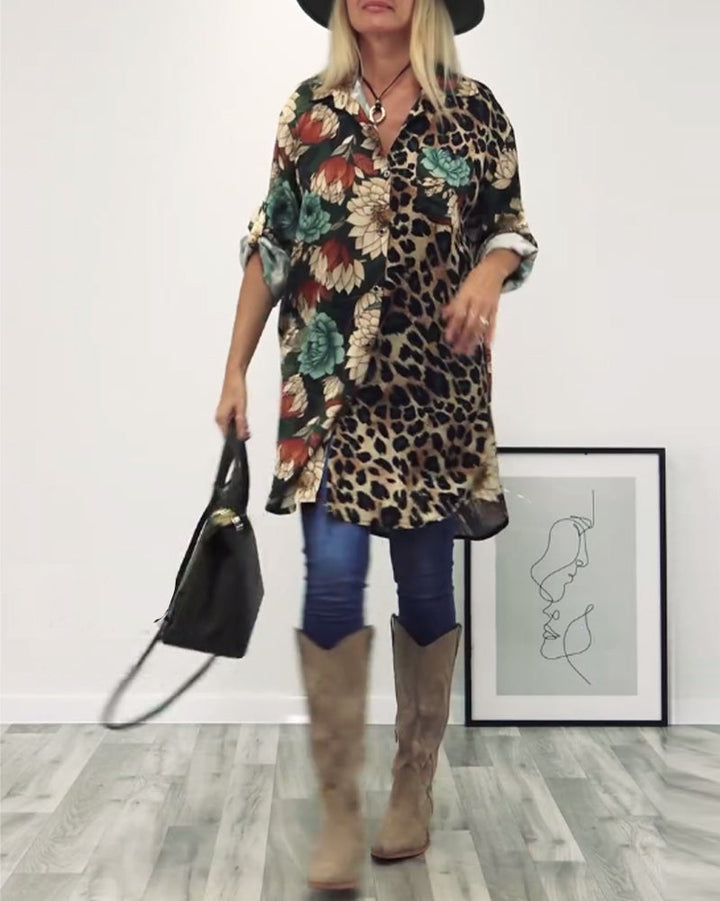 Stilla | Patchwork Skjorte med Leopardmønster