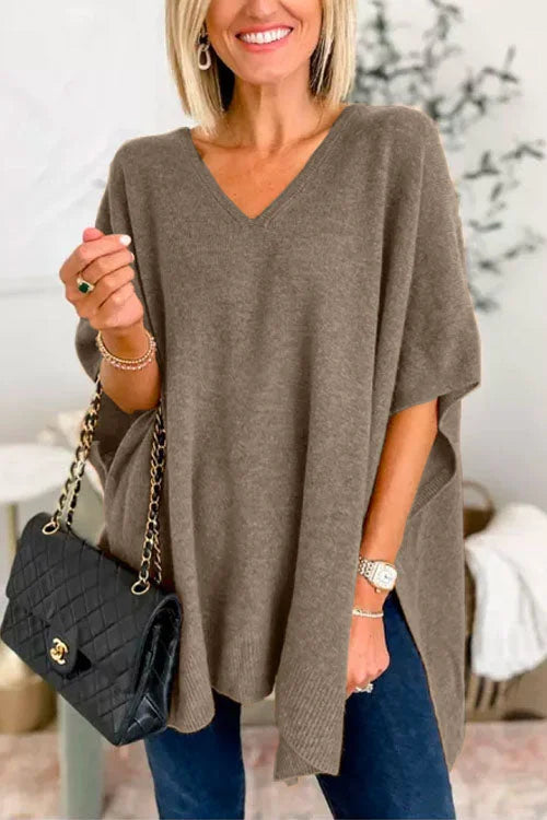 Stilla | V-hals Poncho Trøje Med Elegante Løs Pasform