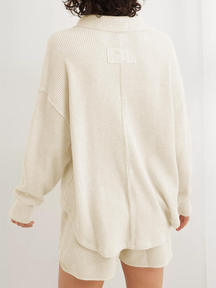 Stilla | Sweater med Johnny krave i struktureret strik med lange ærmer