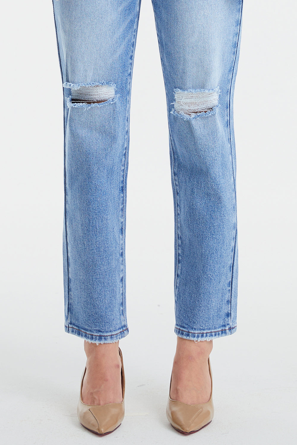 Stilla | Høj Talje Distressed Cat's Whiskers Vaskede Lige Jeans