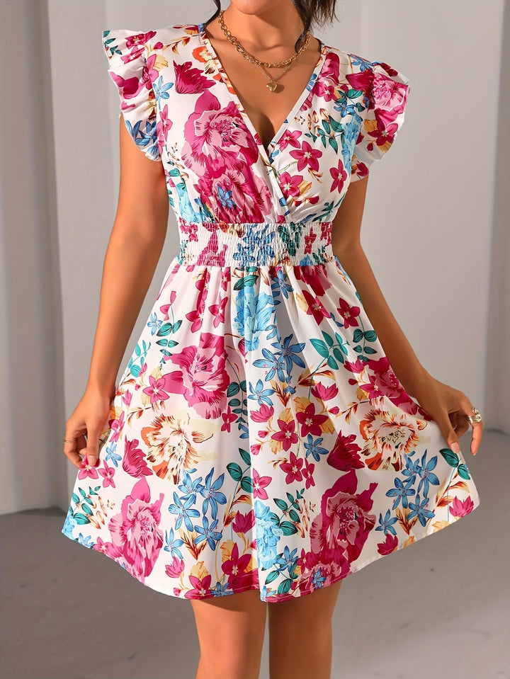 Stilla | Elegant Blomsterkjole V, Rynket, Samlet Talje, Åndbar Og Komfortabel Til Foråret