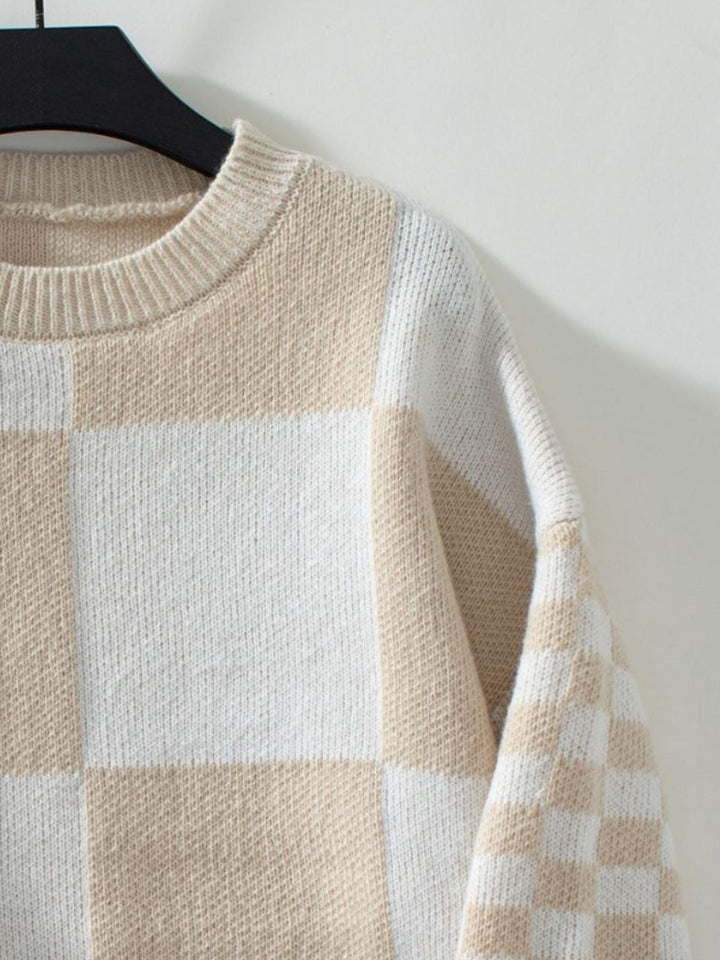 Stilla | Farveblok Rundhalset sweater med ærmer