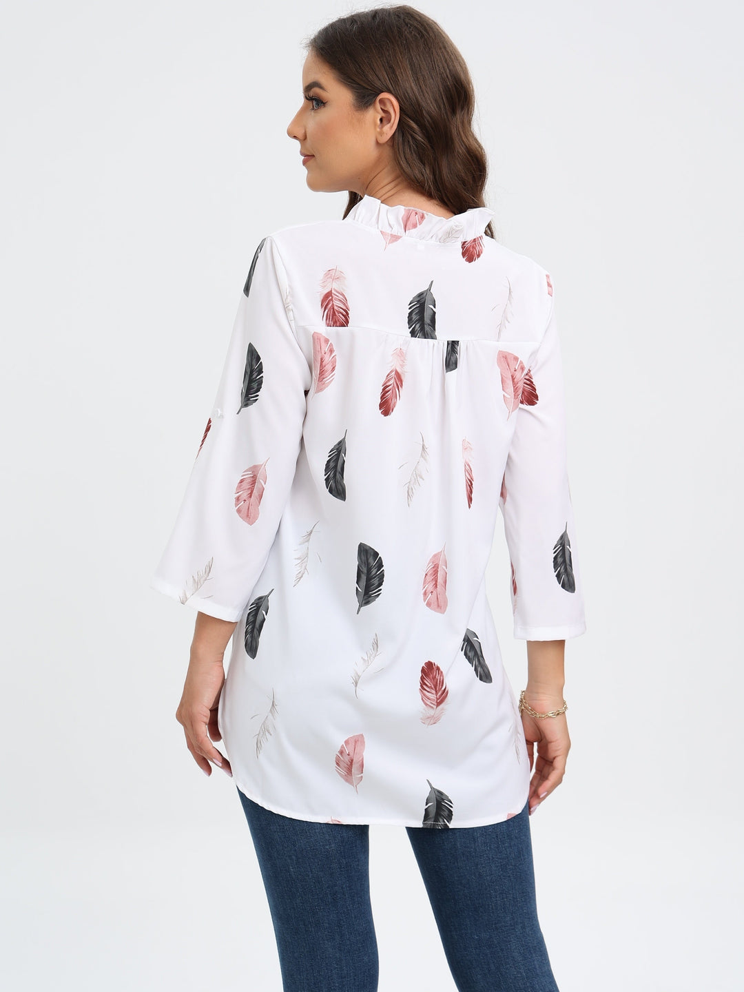 Stilla | Bluse V Udsnit Tryk Fjer