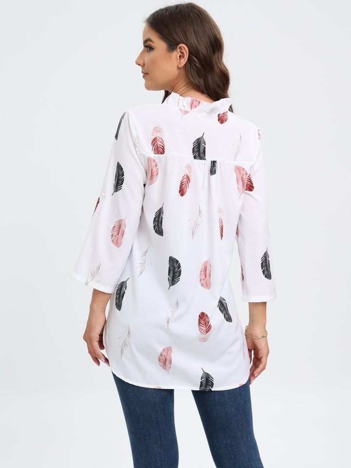 Stilla | Bluse V Udsnit Tryk Fjer