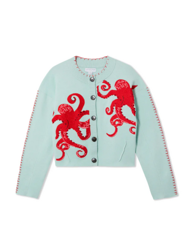 Stilla | Cozy Beach Strik Cardigan med Nautisk Blæksprutte Design