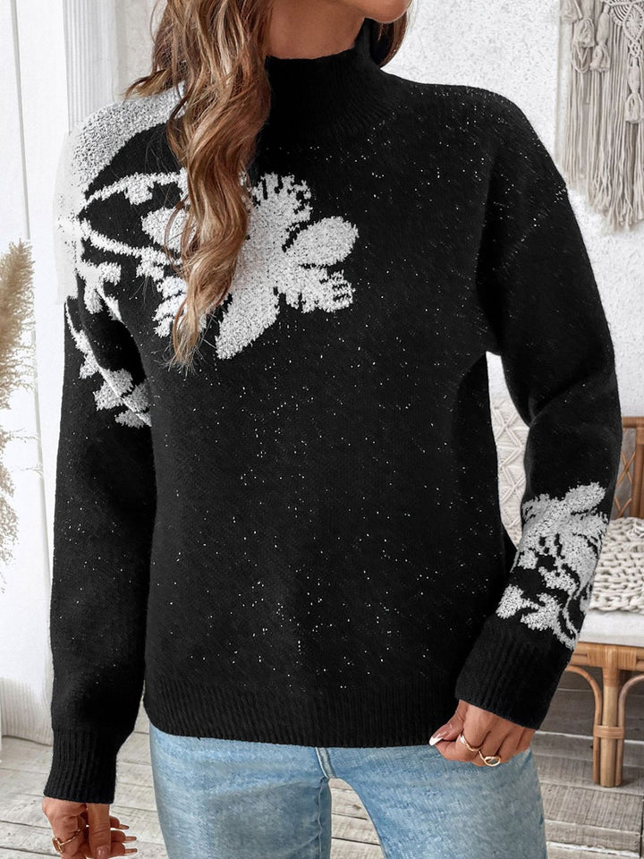 Stilla | Pullover Med Lange Ærmer og Høj Krave Perfee Flower