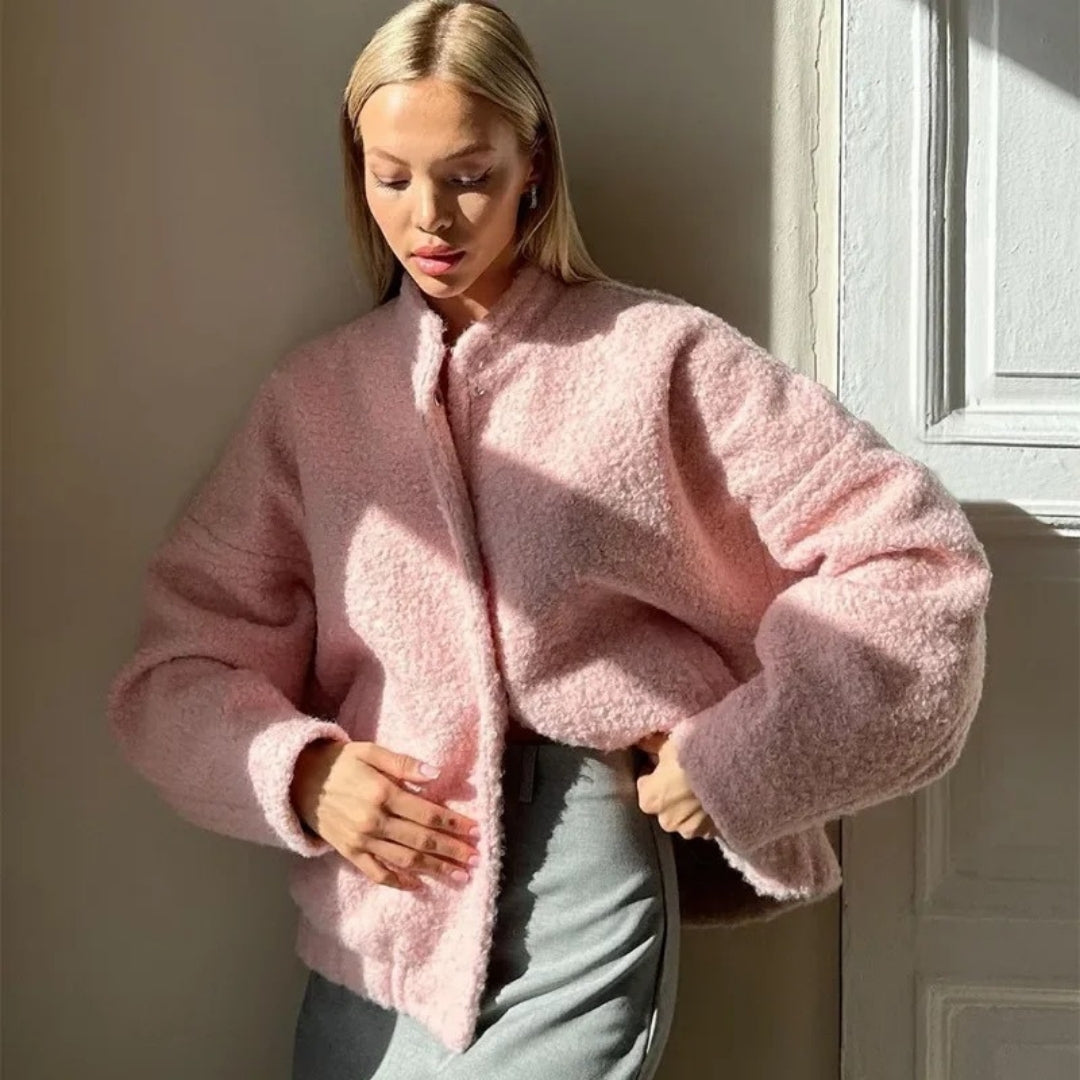 Stilla | Blød Boucle Zip up Bomberjakke