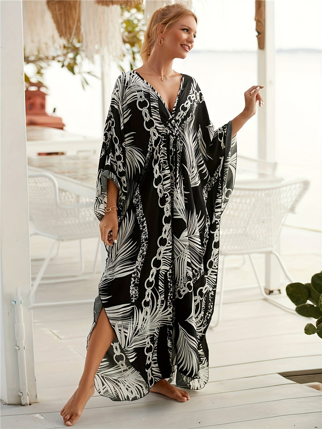Stilla | Luksus Kædeprint Kaftan Kjole