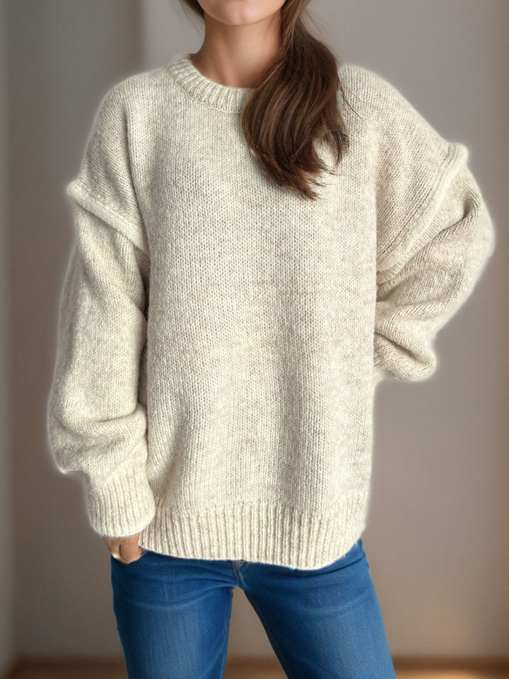 Stilla | Pullover med rund halsudskæring, overskårne skuldre og kontrasterende kant