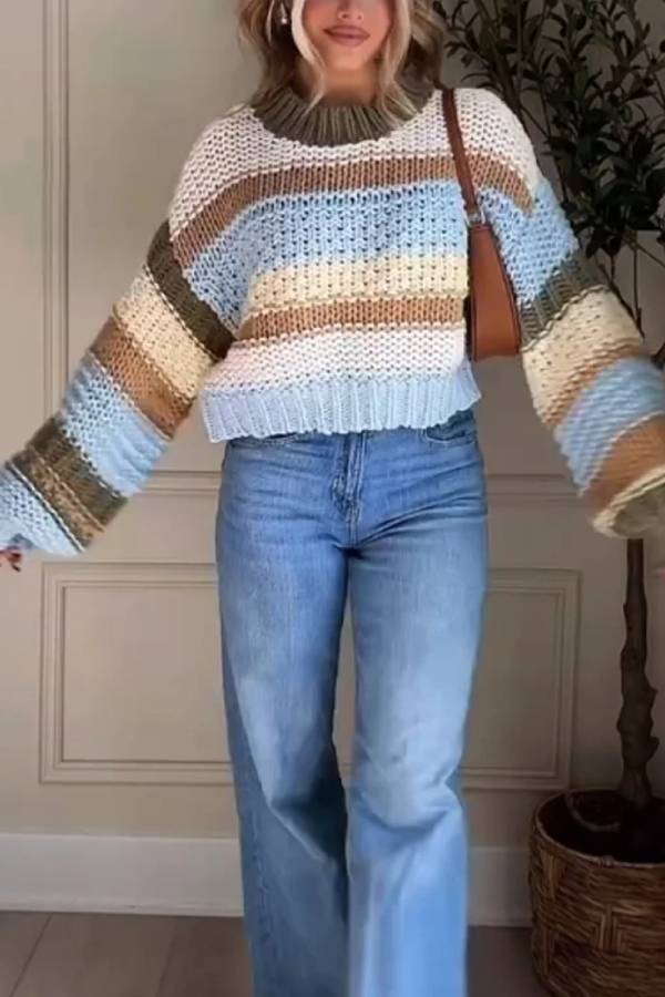 Stilla | Casual og Behagelig Stribet Rundhals Sweater