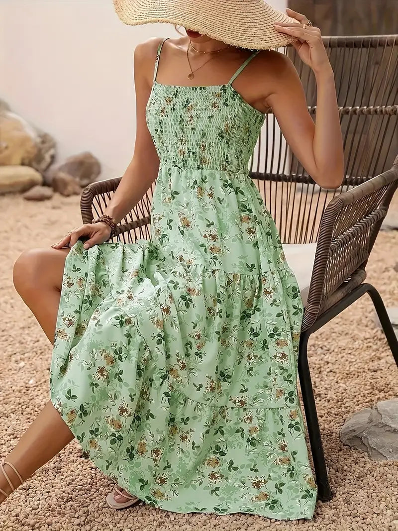 Stilla | Sommertkjole Med Blomstermotiv Afslappet Feriekjole Med Spaghetti Stropper