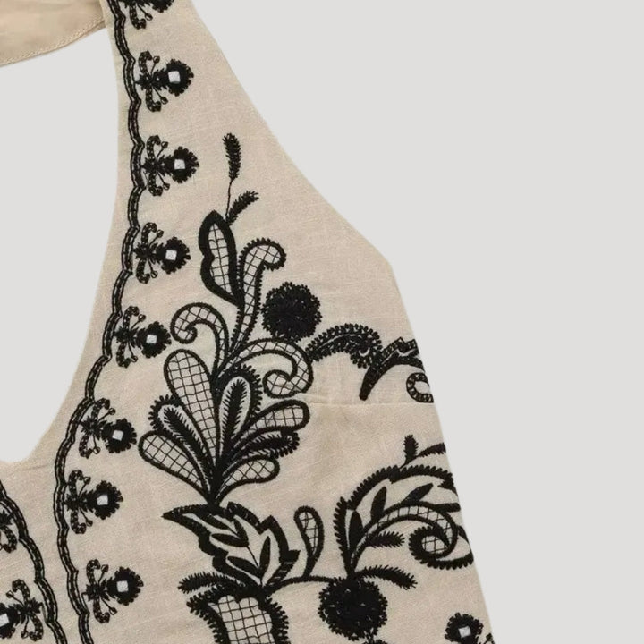Stilla | Kvindernes Broderede Sæt Halterneck Top Og Miniskørt