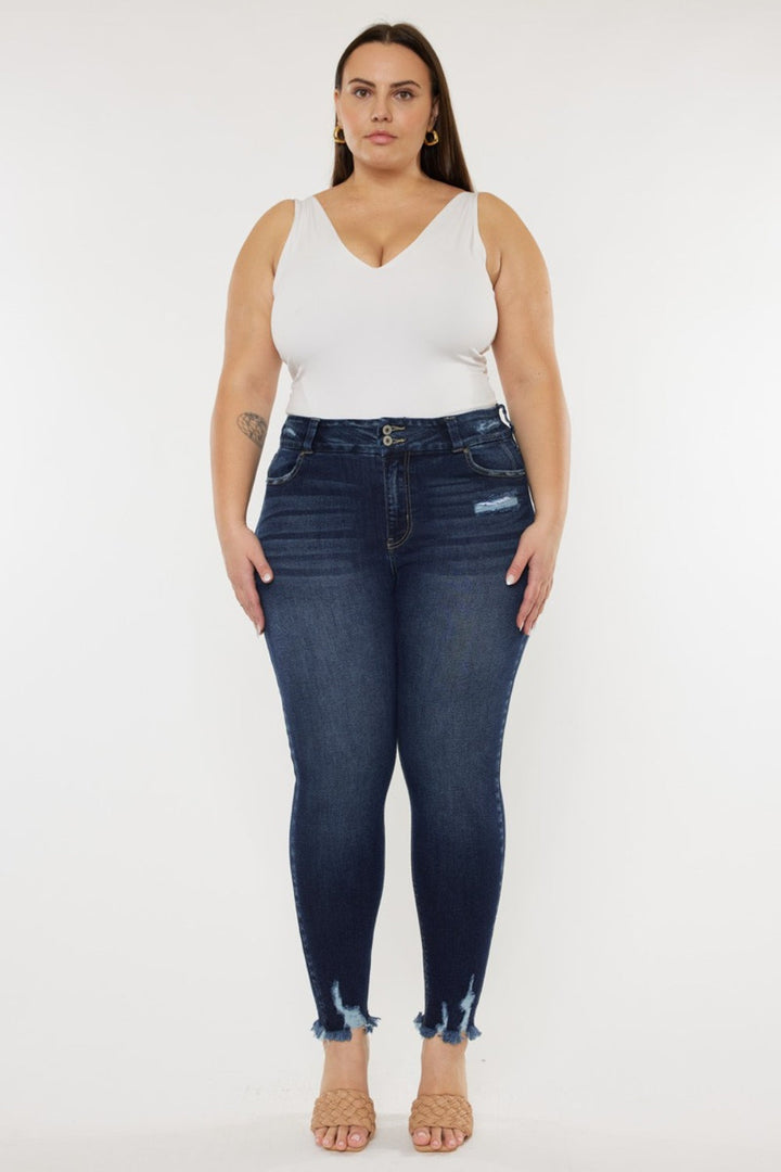 Stilla | Full Size Cat's Whiskers Raw Hem High Waist Jeans