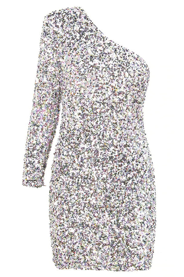 Stilla | Zoe Multicolor Paillet En Skulder Bodycon Mini Kjole