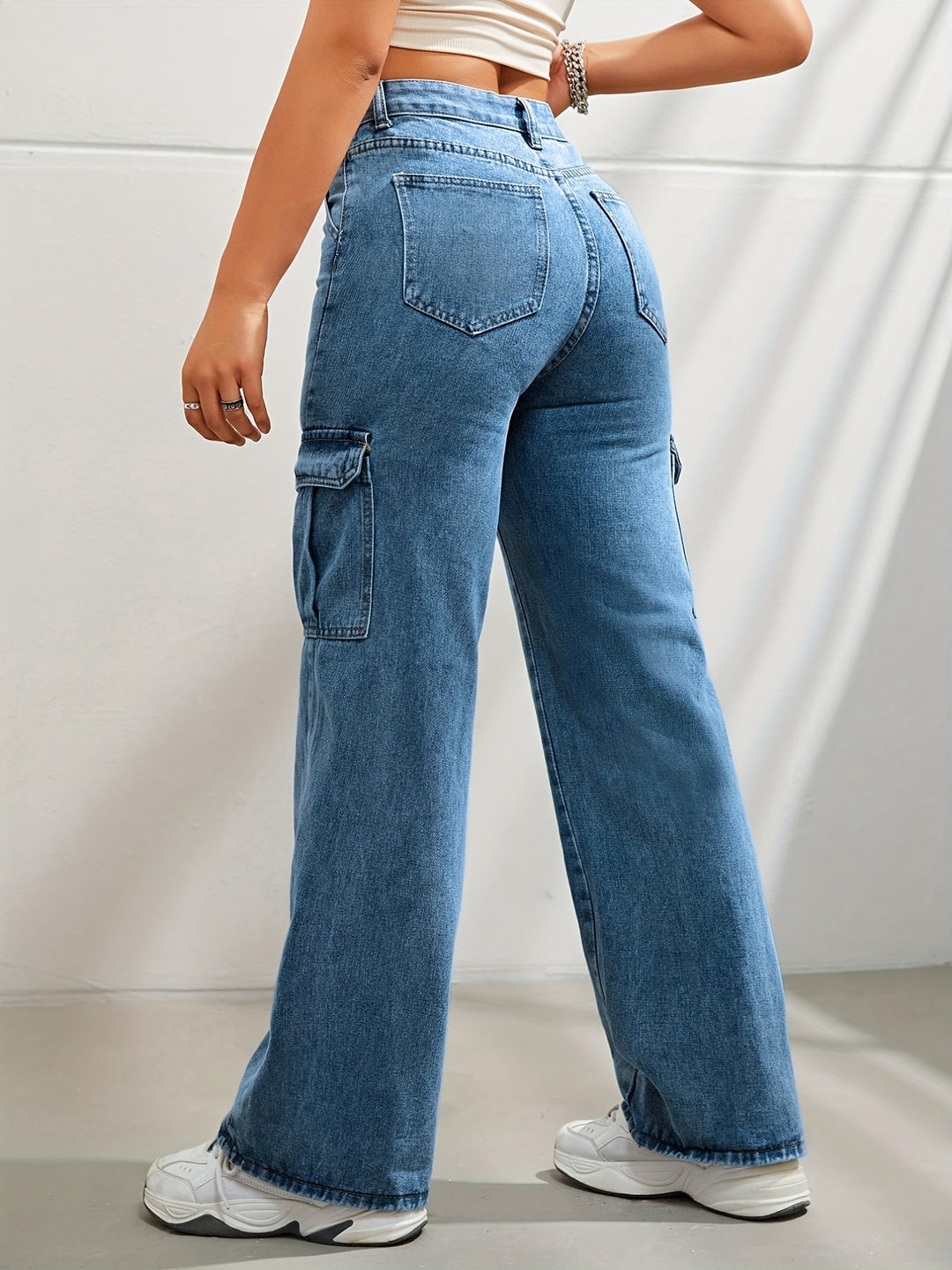 Stilla | Højtaljede Denim Cargobukser