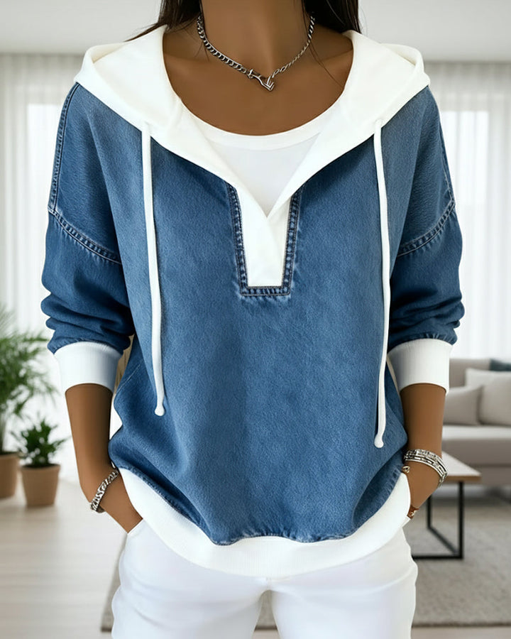 Stilla | Sweatshirt med snøring og denimindsatser