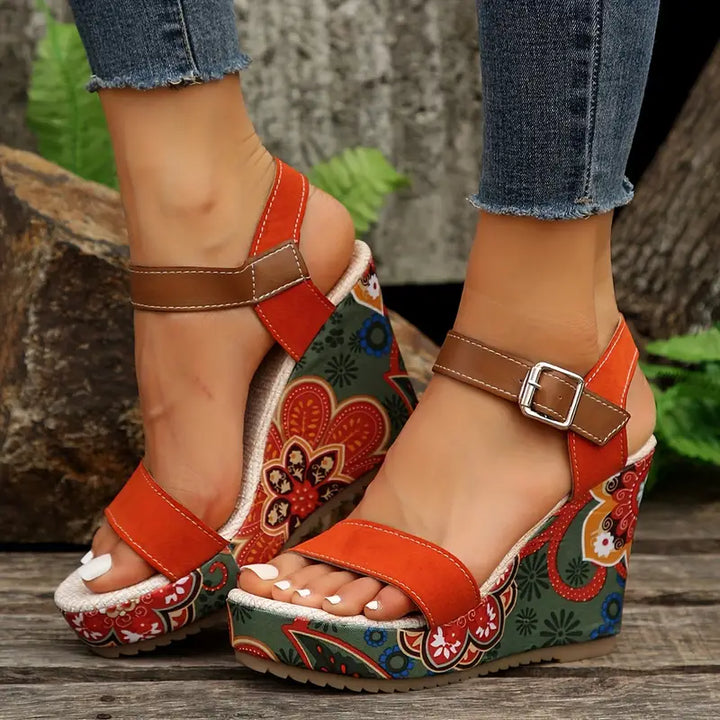 Stilla | Wedge Sandaler Med Blomsterprint Til Kvinder