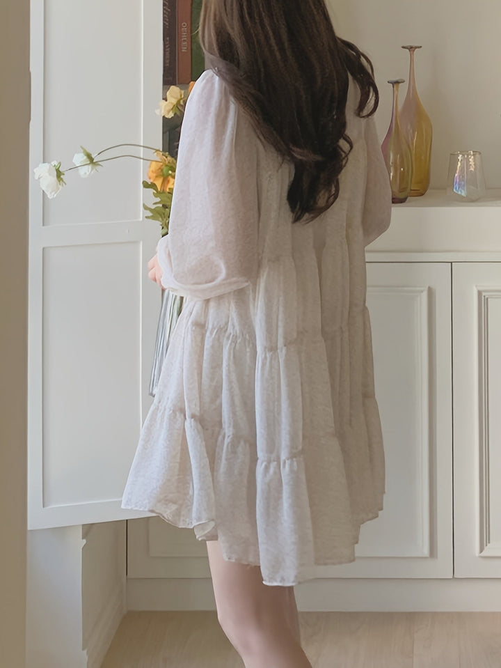 Stilla | Elegant Sommerkjole Chiffon, Blomster Mønster, V-Hals, Bånd Taljen