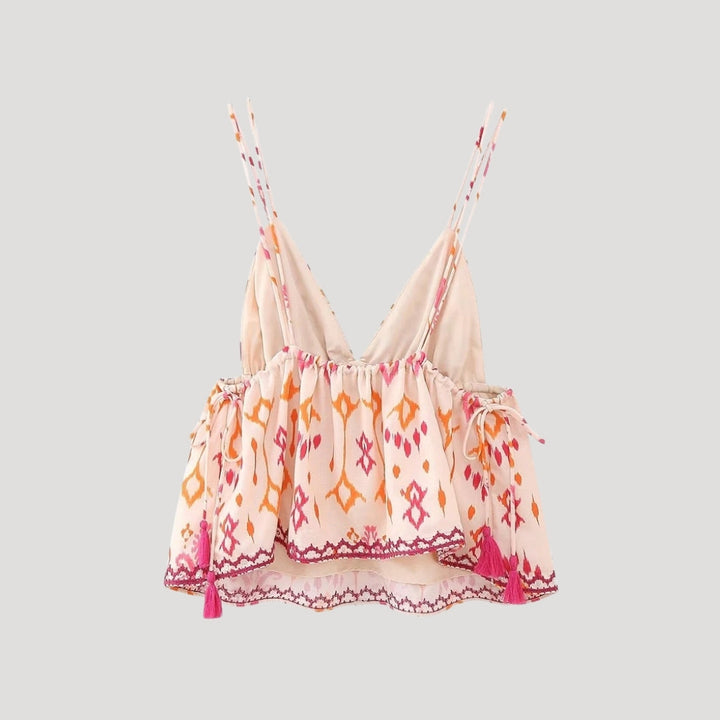 Stilla | Boho Broderet Kvast Crop Top
