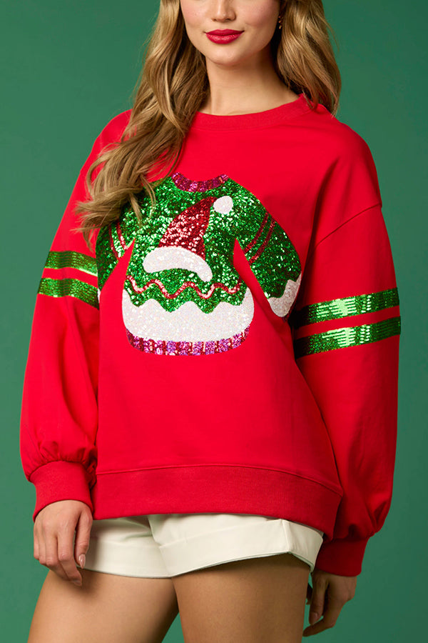Stilla | Jule-pailletter-rundhals-løs sweatshirt