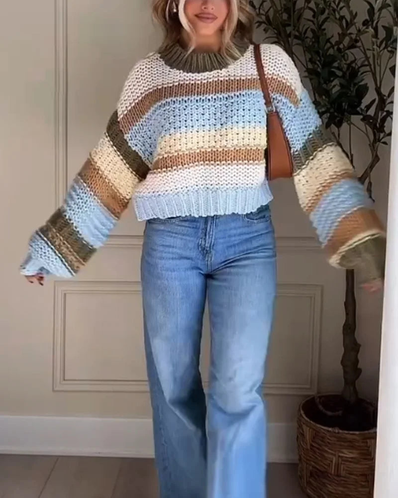 Stilla | Løs, Stribet Rundhalsstrikpullover