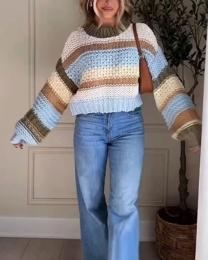 Stilla | Løs, Stribet Rundhalsstrikpullover