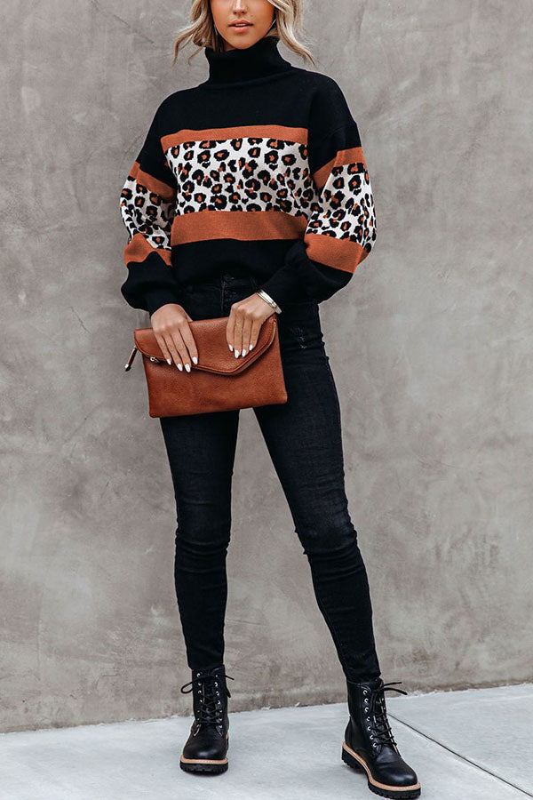Stilla | Wild Thing Leopard Farveblok Turtleneck Trøje