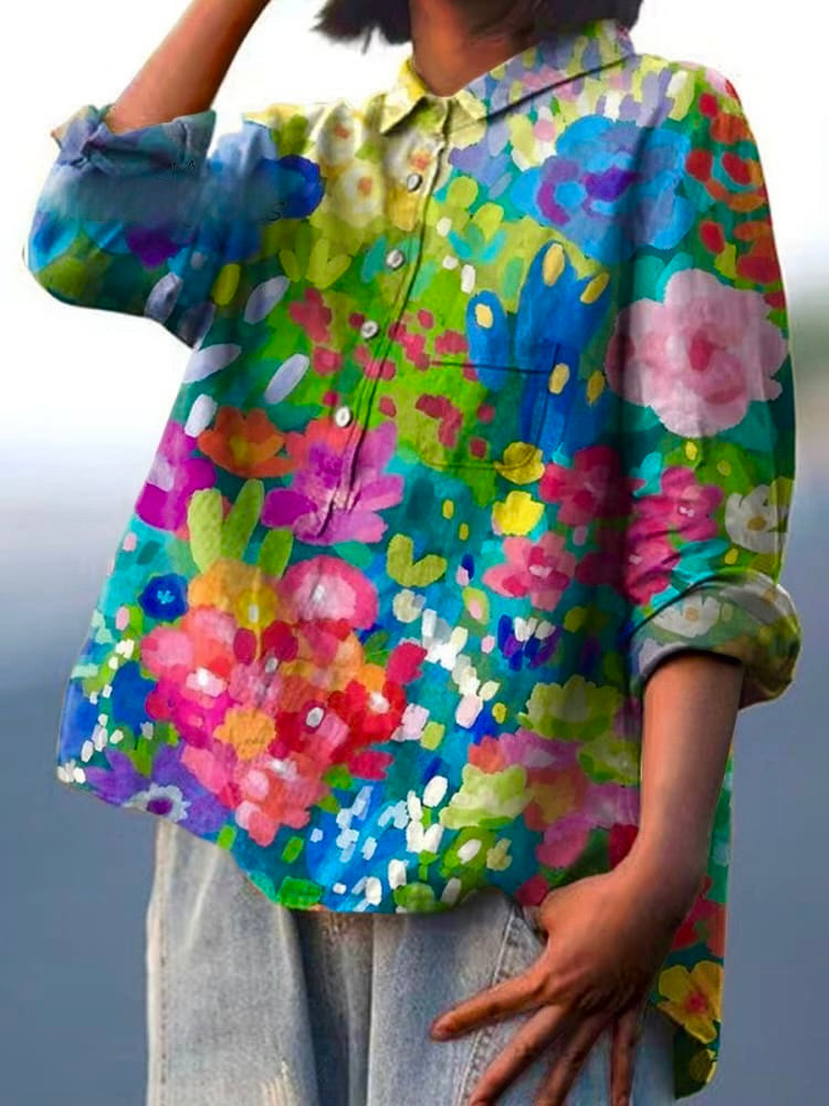 Stilla | Floral Linned blouse med mønster