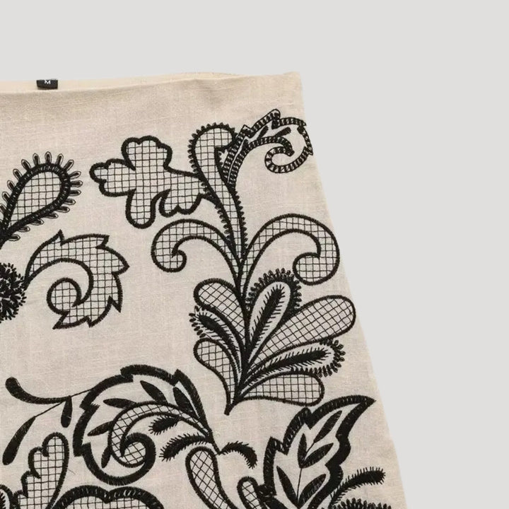 Stilla | Kvindernes Broderede Sæt Halterneck Top Og Miniskørt