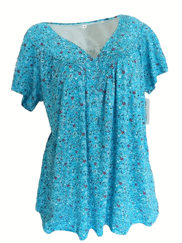 Stilla | Blomster Charm Plus Size V-Hals T-Shirt Med Korte Ærmer Boho T-Shirt