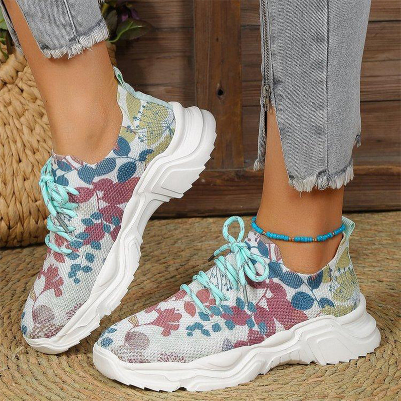 Stilla | Åndbare Ortodontiske Sneakers Med Snørebånd Og Blomster Mønster