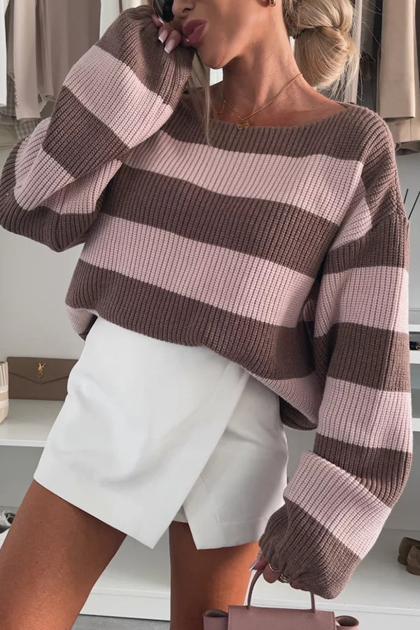 Stilla | stribet strikpullover med rund hals