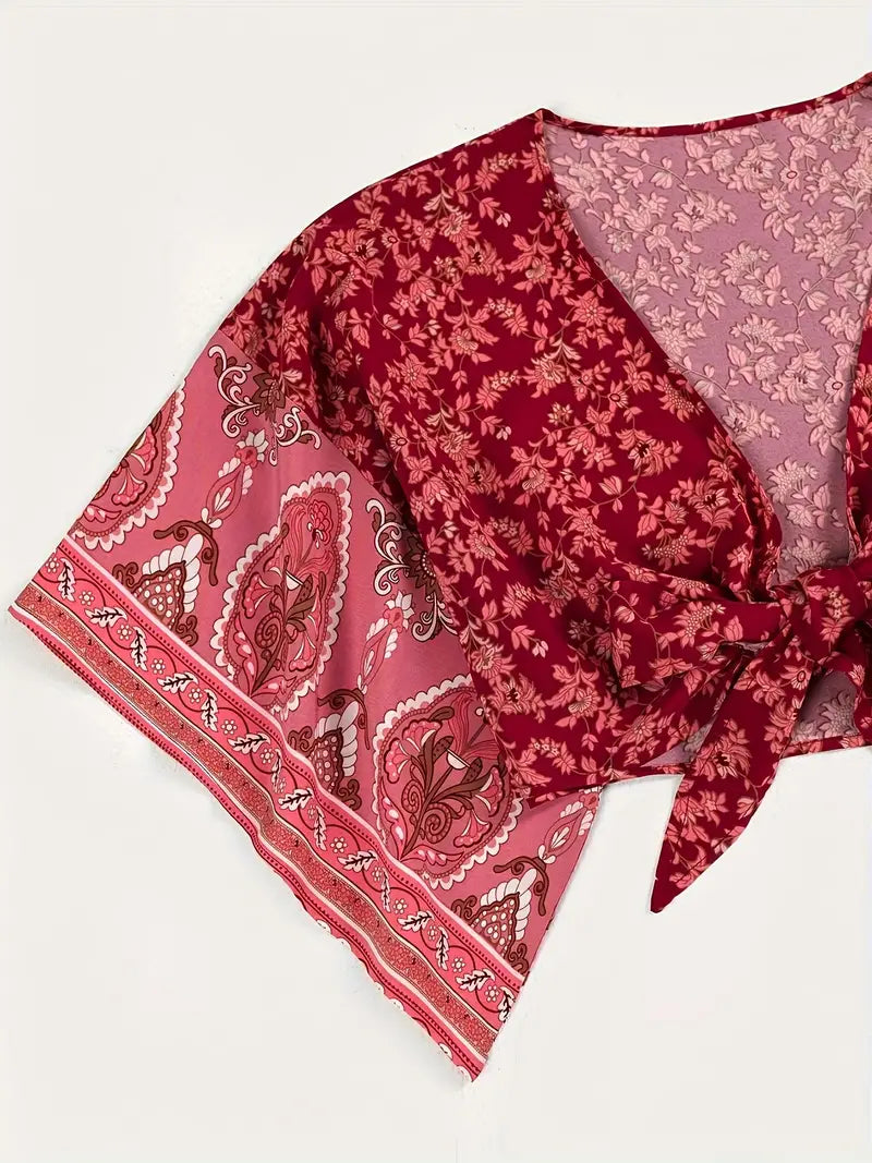 Stilla | Bluse Kort Med Tribal Print Og Knude Front