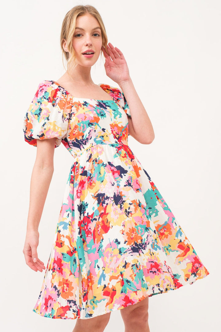 Stilla | The Why Square Neck Puff Sleeve Floral Dress