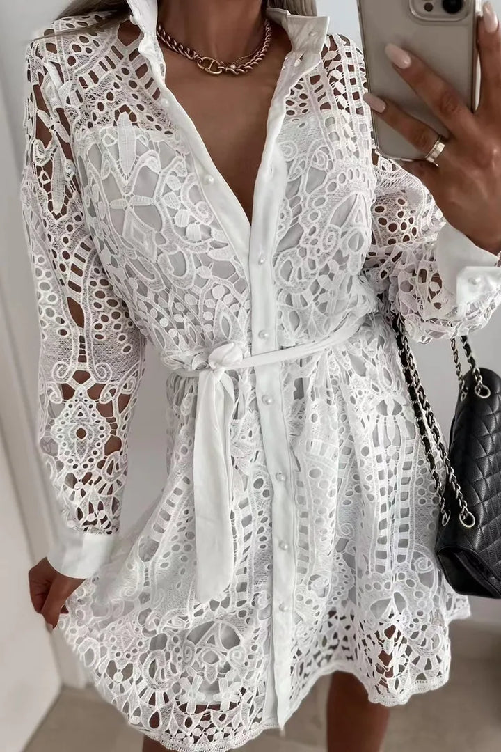 Stilla | Aftenkjole til damer, V-hals, Lange ærmer, Spids, Festival outfit